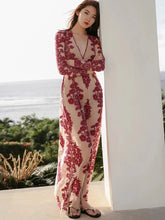 V-neck Floral Embroidered Maxi Dress