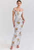 Vintage Print Off-shoulder Sleeveless A-LINE Backless Bodycon Club Maxi Dress