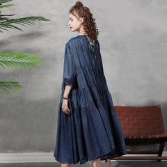 Long Mid-Calf Loose Denim Dresses