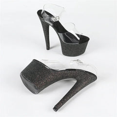 Design Sequin Cloth PVC Transparent Buckle Strap Sandals Thin High Heel