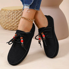 Retro Style Flat Sneakers Leisure Spring Autumn Sneakers Round Toe Lace-up String Bead Shoes
