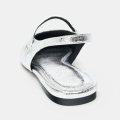 Luxury Metal Grain Design Flat Sandals Gold Silver Slingback Slippers for Girls Cute Comfortable Beach Shoe