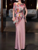 Elegant Printing Round Neck Short Sleeve Irregular Top High Waist Split Skirt Two Piece Set