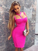 Elegant O-Neck Cut Out Above Knee Button Stretchy Elastic Bandage Dress
