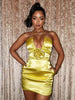 Elegant Satin Flower Halter Backless Lace Up Sleeveless Bodycon Mini Dress