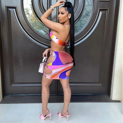 Hollow Out Backless Bandage Printed Bodycon Dress