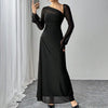 Casual Gauze Explosion Slim-fit High Irregular Oblique Shoulder Ultra Long Maxi Dress