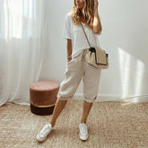 Women's Casual Cotton and Linen Capri Pants