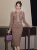 Formal Vintage Tweed Hollow O-Neck Slim Midi Pencil Dress