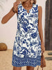 Flower Pattern Metal Decoration Round Neck Cotton Silk Mini Dress