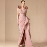 Classic Pleat Flower A-line V-neck Sleeveless Cocktail Long Maxi Dresses