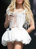 2 Piece Outfits Lace Patchwork Irregular Bustier Tops and Mini Skirt Set