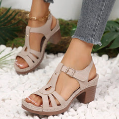 Plus Size 36-43 Sandals for Stitched Thick High Heel