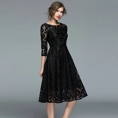 Printing lace plus size office lady party dress
