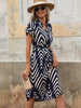 Casual V-neck Short Sleeved Stripe Belt A-LINE Comfortable Mini Dress