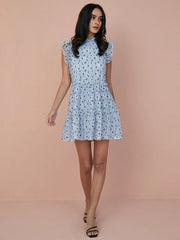 Floral Print Tiered Lace Ruffle Sleeve Midi Dress