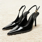 Metal Buckle Straps Patent Leather High Heel