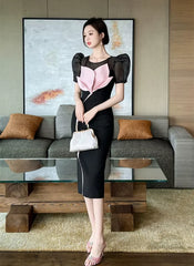 Elegant O-Neck Floral Slim Midi Formal Occasion Evening Dress