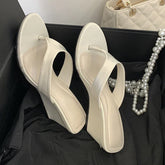 Round Clip Toe Slippers Wedges Platform Heel