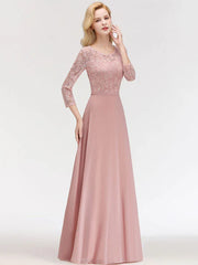 Lace A Line Jewel Neck Floor Length Wedding Party Bridesmaid Dresses