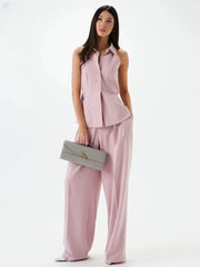 Stripe Print Sleeveless Tank Top With High Waist Wide Pants 2 Piece Sets
