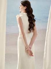 3D Flower Erotic Patchwork Sleeveless Pleated Split Slim Party Dresses