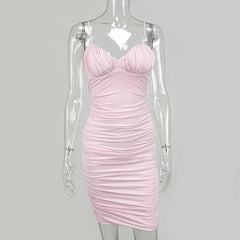 Casual Spaghetti Strap Ruched Daily Bodycon Mini Dresses