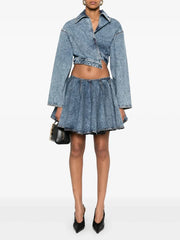 Lapel Long Sleeve Spliced Zipper Coat High Waist Mini Skirt Two Piece Set