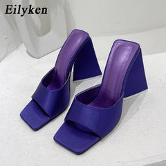 Design Silk Square Toe Slippers Wedding Dress Mules Slides Shoes
