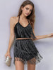 Elegant Tassel Solid Sequin Mid Waist Halter Bodycon Jumpsuit