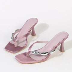 Metal Narrow Band Designer Flip Flops Slippers Low Heel