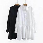 Turn Down Collar Long Sleeve Pleated Mini Dress