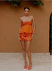 Elegant Sequins Mesh Puff Hem Strapless Tank Top High Skirt Suit Tops Set
