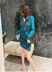 Elegant Style Formal Office Ruffle V-Neck Slim Mini Short Pencil Dresses