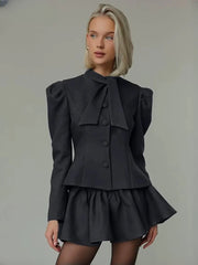 Elegant Long Sleeve Shirt With High Waist Mini Skirt Two Pieces Set