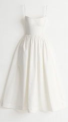 Women's Spaghetti Strap Scoop Neck Gathered A-Line Skirt Dress