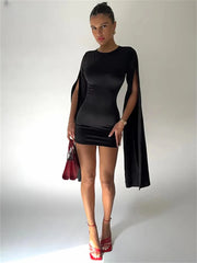 Elegant Above Knee Pullover Long Sleeve Split Mini Dress