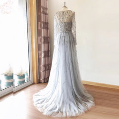 Elegant V-Neck Evening Long Sleeves Diamond Hand Made Sequin Prom Party Gown