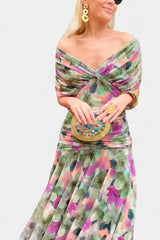Women's Long Floral Dress with Wrap V-Neck