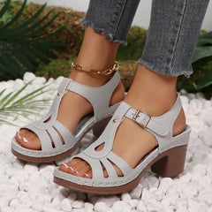 Plus Size 36-43 Sandals for Stitched Thick High Heel