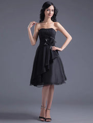 Bridesmaid Dress Strapless Backless Flowers Chiffon Dress