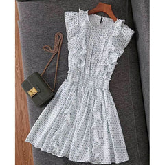 Casual Designer Elastic Waist Flower Print Ruffles Mini Dress