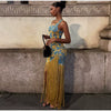 Vintage V-Neck Sleeveless Pleated Printed Tassels Slim Evening Party Long Maxi Dress