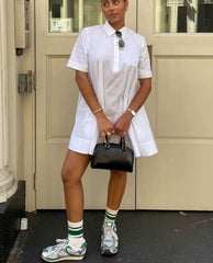 Elegant Classic Solid Loose Cotton Casual Lapel Short Sleeve Mini Dresses