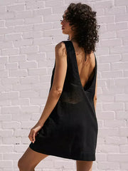 Casual Backless Simple Lines Sleeveless Mini Shift Dress