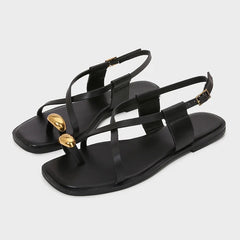 Metal Buckle Decoration Over Toe Flat Sandals Ankle Strap GLADIATOR Sandals Luxury Designer Beach Slippers