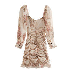 Chic Floral Print Chiffon Mini Dress