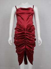 Spaghetti Strap Backless Draped Ruched Night Club Dress