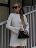 Casual O-neck Flare Sleeve Ribbed Pattern Knitted A-line Dress