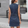 Casual Denim V-Neck Lapel Sleeveless Jeans Button With Pockets Short Dress